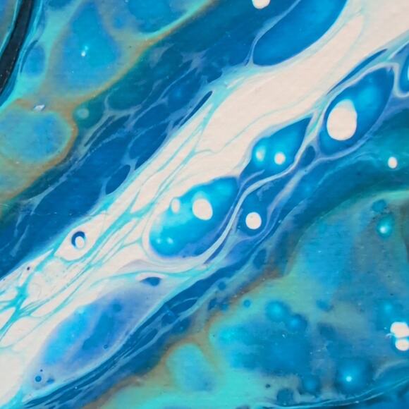 Handmade Acrylic Fluid Art Bloom Blue and White On Stretched Canvas 10"×10" - Picture 3 of 5